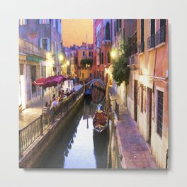 Sunset Alley In Venice Italy Metal Print | Longexposure, Buildings, Watercanal, Streetlamps, Gandola, Photo, Digitalpainting, Color, Tourist, Italy 
