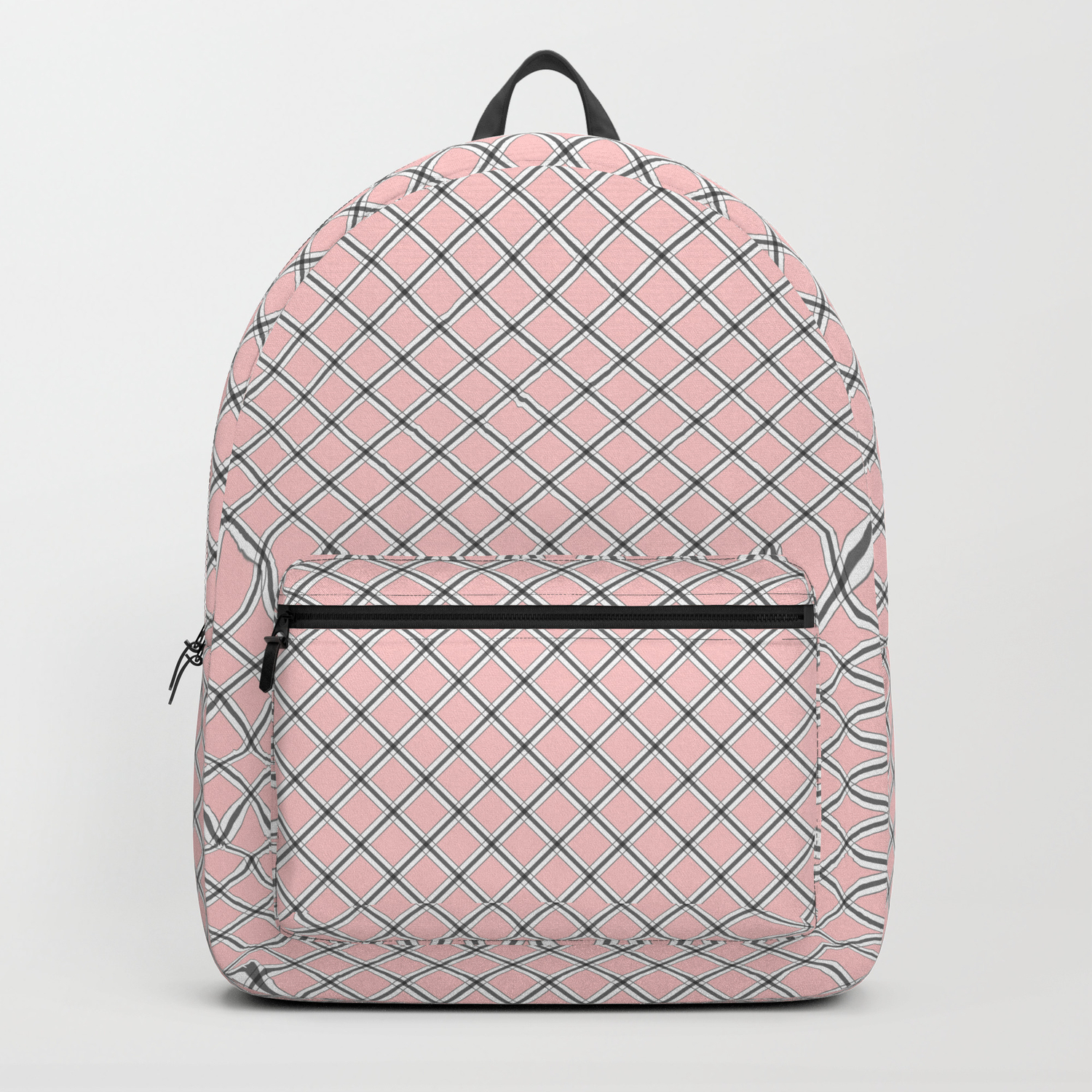 pink and white checkered backpack