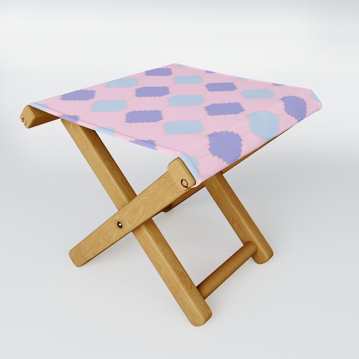 Whimsical Puzzle - Mosaic Tiles Pattern in Pink and Pastel Folding Stool