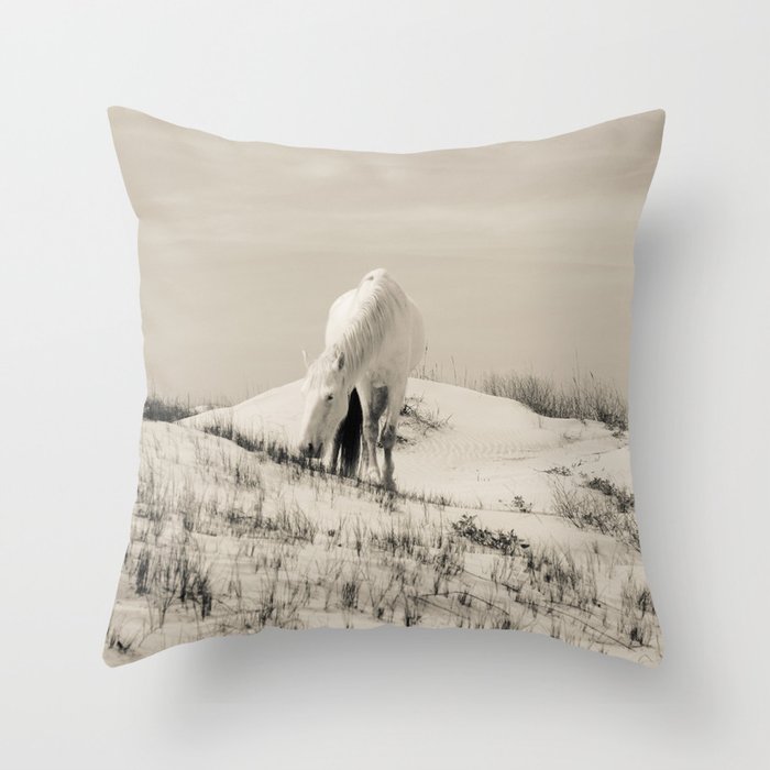 Wild Horses 7 Black and White Throw Pillow by Olivia Joy St Claire X