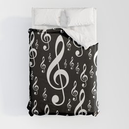 Clef Music Notes black and white Duvet Cover