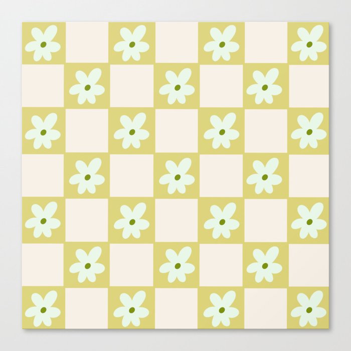 Floral Checkered Spring - Lime and Green Canvas Print
