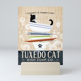 Tuxedo Cat dishes dish soap kitchen art Mini Art Print