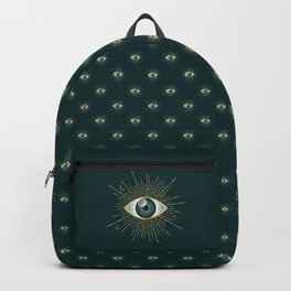 Gold and Teal Green Evil Eye on Dark Teal Background Backpack