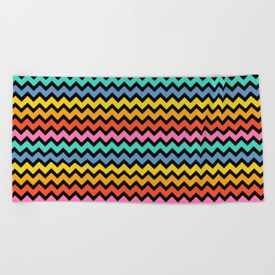 Happy Zigzag on Black Beach Towel