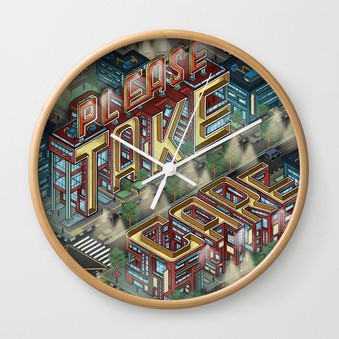"Take Care" Isometric Lettering Wall Clock