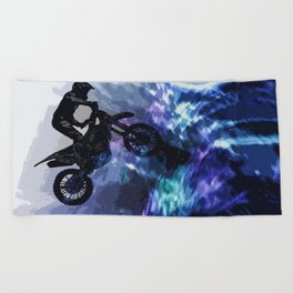 Jumping through Space - Motocross Rider Beach Towel