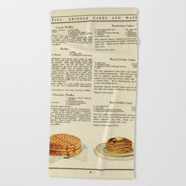 Vintage Breakfast Recipe - Waffles and Pancakes  Beach Towel
