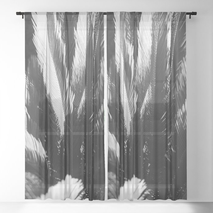 Windy Palm leaves in black & white // Ibiza Nature & Travel Photography Sheer Curtain