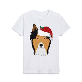Christmas Collie Face Kids T Shirt