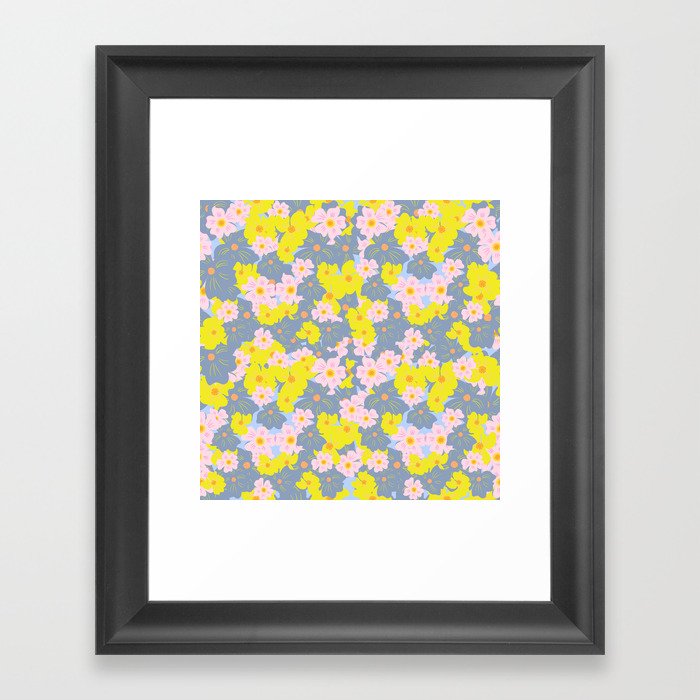 Pastel Spring Flowers on Sky Blue Framed Art Print
