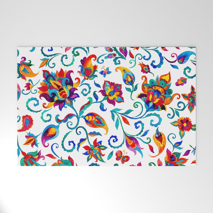 Exotic Oriental Chintz Summer Floral Pattern Welcome Mat