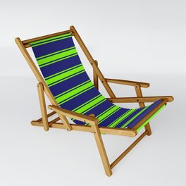 [ Thumbnail: Midnight Blue and Green Colored Lines Pattern Sling Chair ]