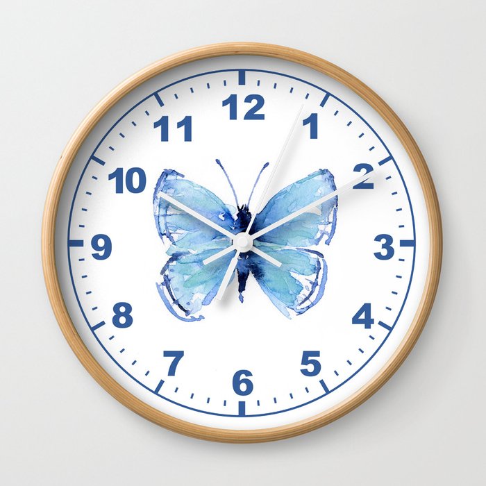 Blue Butterfly Watercolor Wall Clock