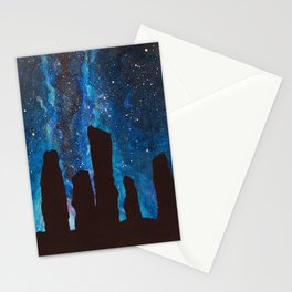 Outlander Craigh Na Dun Standing Stones Watercolor Painting with milky way galaxy Stationery Cards
