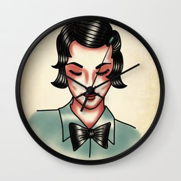 Vintage woman in bow tie Wall Clock