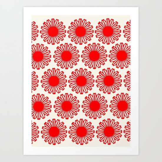 vintage flowers red Art Print