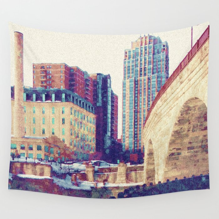 Minneapolis, Minnesota Skyline Stone Arch Bridge Wall Tapestry
