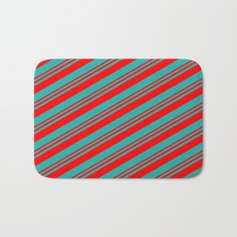 [ Thumbnail: Red and Light Sea Green Colored Stripes/Lines Pattern Bath Mat ]