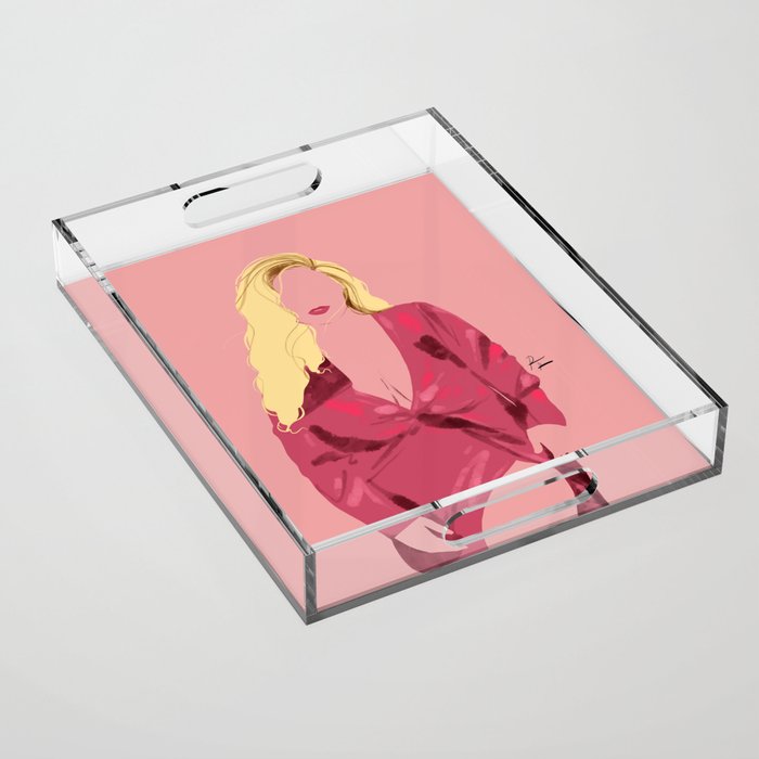 Blonde thick girl in red robe Acrylic Tray