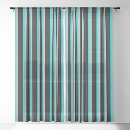 [ Thumbnail: Dark Gray, Black, and Dark Turquoise Colored Lines/Stripes Pattern Sheer Curtain ]