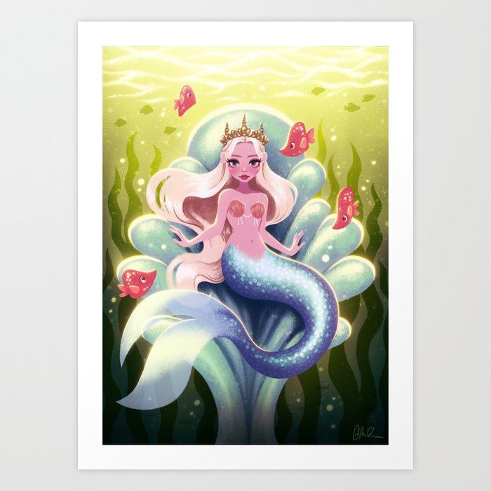 Mermaid in a Clamshell Throne Art Print by Dylan Bonner | Society6
