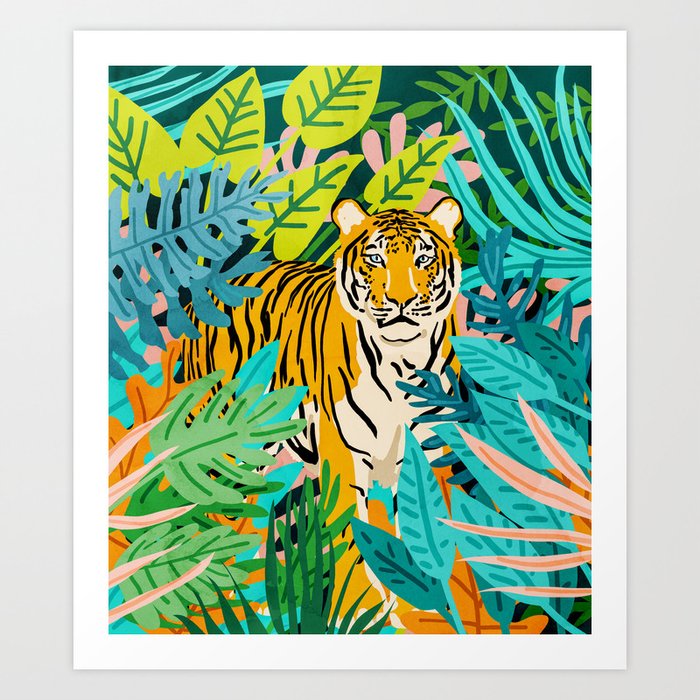 Only 3890 Tigers Left, Wildlife Vibrant Tiger Painting, Jungle Nature Colorful Illustration Art Print