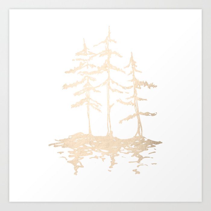 Three Sisters Forest White Gold Trees Art Print
