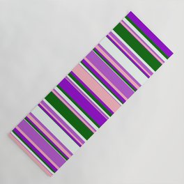 [ Thumbnail: Eyecatching Orchid, Light Pink, Dark Violet, Dark Green & Mint Cream Colored Lines/Stripes Pattern Yoga Mat ]
