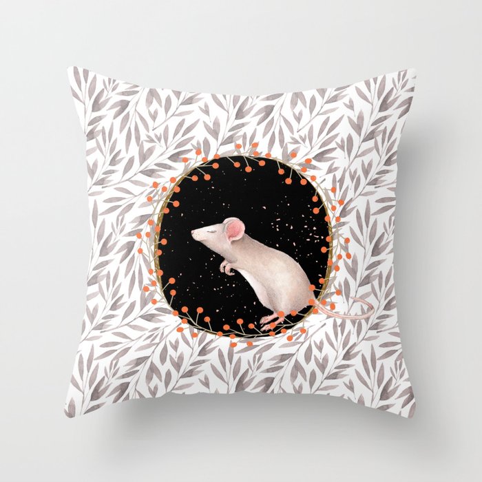 Beautiful nosey Mouse with flower background- Animal - mice - flowers Throw Pillow