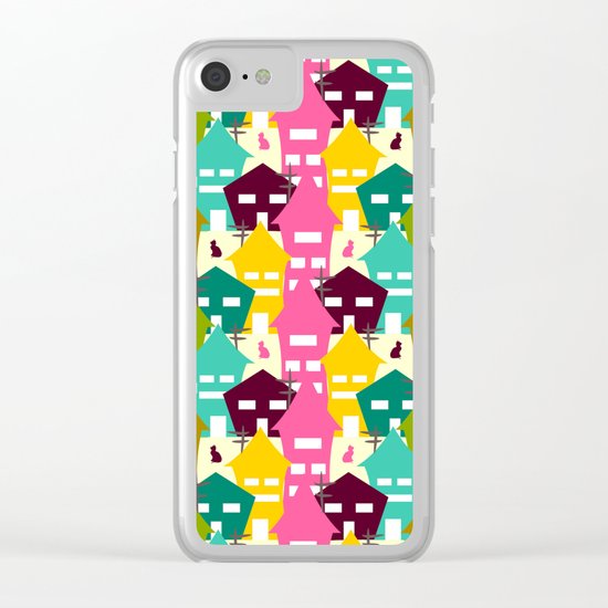 Colorful houses and cats Clear iPhone Case