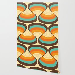 Wavy Turquoise Orange and Brown Retro Lines Wallpaper