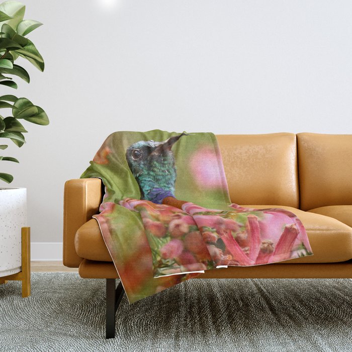 South Africa Photography - Colorful Bird Among  Colorful Flowers Throw Blanket