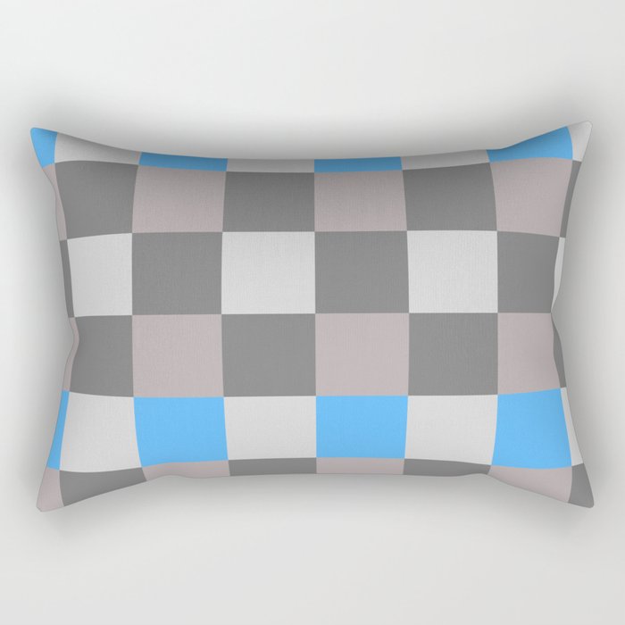 Blue Gray Large French Checkered Pattern Rectangular Pillow