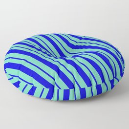 [ Thumbnail: Aquamarine and Blue Colored Pattern of Stripes Floor Pillow ]