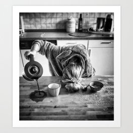 First I Drink the Coffee, Then I do the Stuff - hangover black and white photograph / photography Art Print