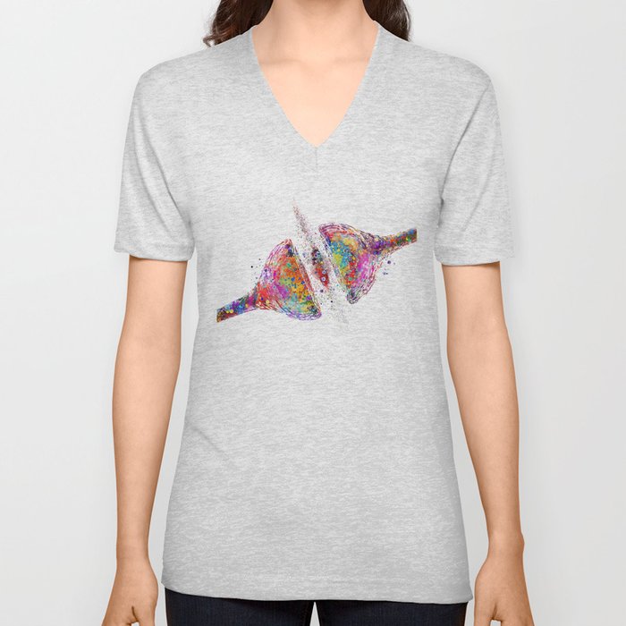 Synapse Receptor Brain Nerve Cell Colorful Watercolor V Neck T Shirt