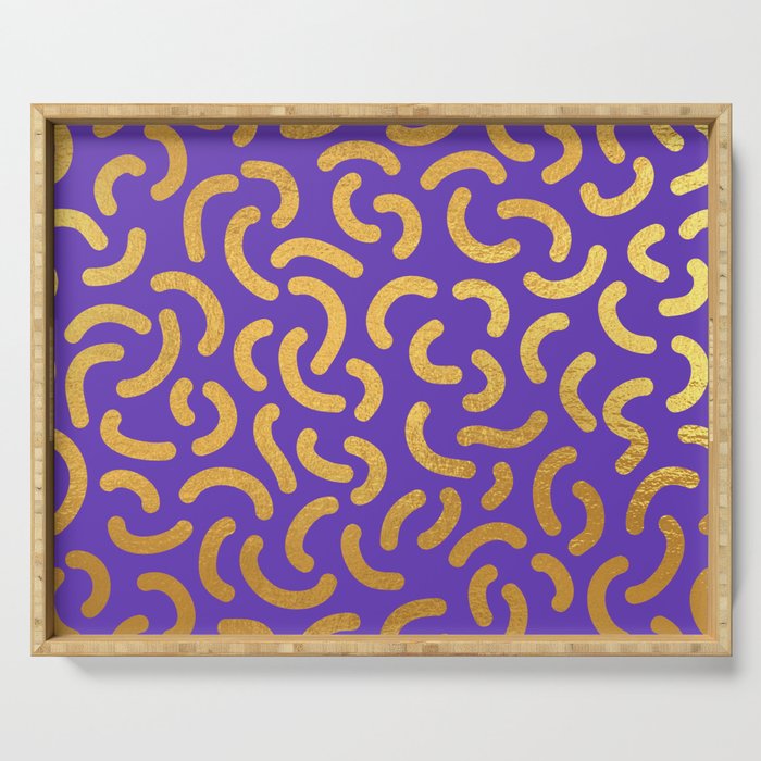 Deep Purple Gold colored abstract lines pattern Serving Tray