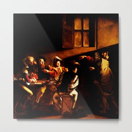 Caravaggio (Michelangelo Merisi, Italian 1571-1610) - Calling of Saint Matthew (Chiamata di San Matteo) - 1600 - Baroque, Tenebrism - Religious - Oil - Digitally Enhanced Version - Metal Print