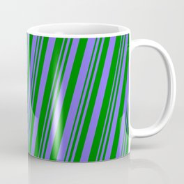 [ Thumbnail: Medium Slate Blue & Green Colored Lines Pattern Coffee Mug ]