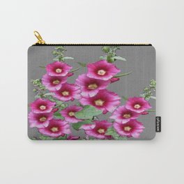 Fuchsia Pink Holly Hocks Grey Vinette Carry-All Pouch | Greyart, Realism, Pattern, Other, Pinkflowers, Abstract, Interiordesign, Painting, Gardenflowers, Floraldesigns 