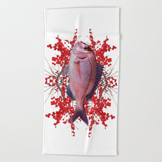 Red Berries Fish Beach Towel