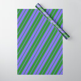 [ Thumbnail: Medium Slate Blue & Forest Green Colored Striped Pattern Wrapping Paper ]