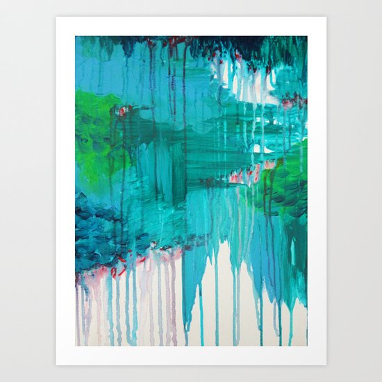 BLUE MONSOON - Stunning Rain Storm Dark Teal Clouds Navy Royal Blue Kelly Green Crimson Red Purple Art Print