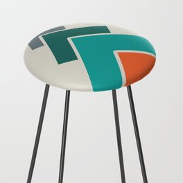 Retro Geometric Arrows Layered Squares- Orange Teal and Gray- Vertical Counter Stool