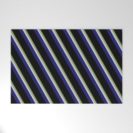 [ Thumbnail: Vibrant Green, Dark Gray, Light Grey, Midnight Blue, and Black Colored Pattern of Stripes Welcome Mat ]