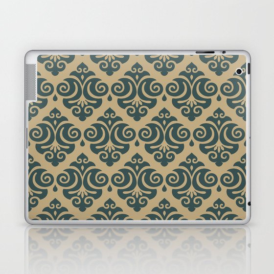 Victorian Modern Pattern in Forest Green and Gold Laptop & iPad Skin