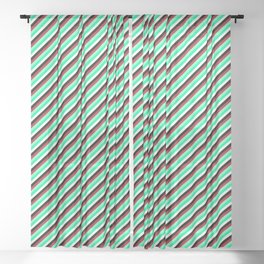 [ Thumbnail: Red, Aquamarine, Green, White, and Black Colored Stripes Pattern Sheer Curtain ]