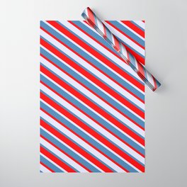 [ Thumbnail: Lavender, Blue & Red Colored Lines/Stripes Pattern Wrapping Paper ]