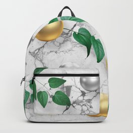 Marble, Gold spheres and Foliage Backpack | Green, Vinzzep, Foliage, Nature, Goldspheres, Pattern, Joy, Graphicdesign, Silver, Merry 